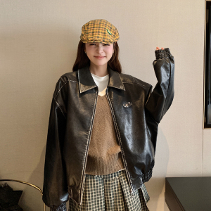 复古美式黑色机车服短外套女春秋2025超火好看高级小众皮夹克上衣图片