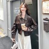 美拉德咖色机车皮衣外套女2025秋季新款韩版小个子甜酷风pu皮夹克，女装短外套，2C012
