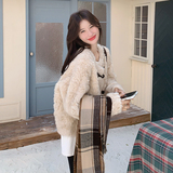 小个子高级感棉服2025秋冬季圆领毛茸茸皮毛一体加厚短款外套女，女装短外套，2C230