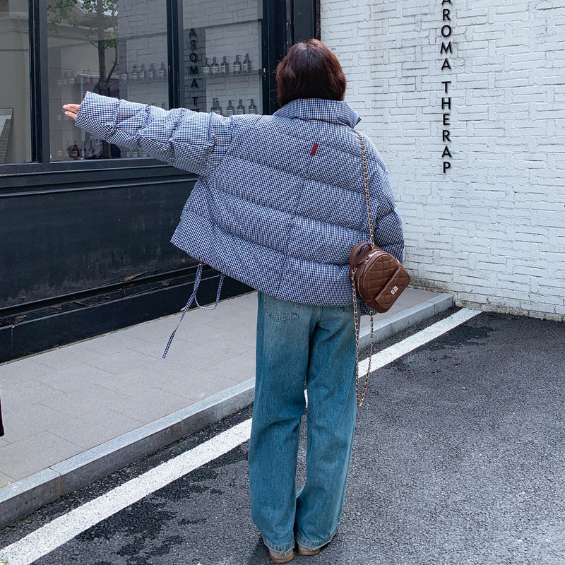 时尚保暖格纹羽绒服女2025年冬季新款韩版白鸭绒显瘦防风立领外套,女装羽绒服,2C086