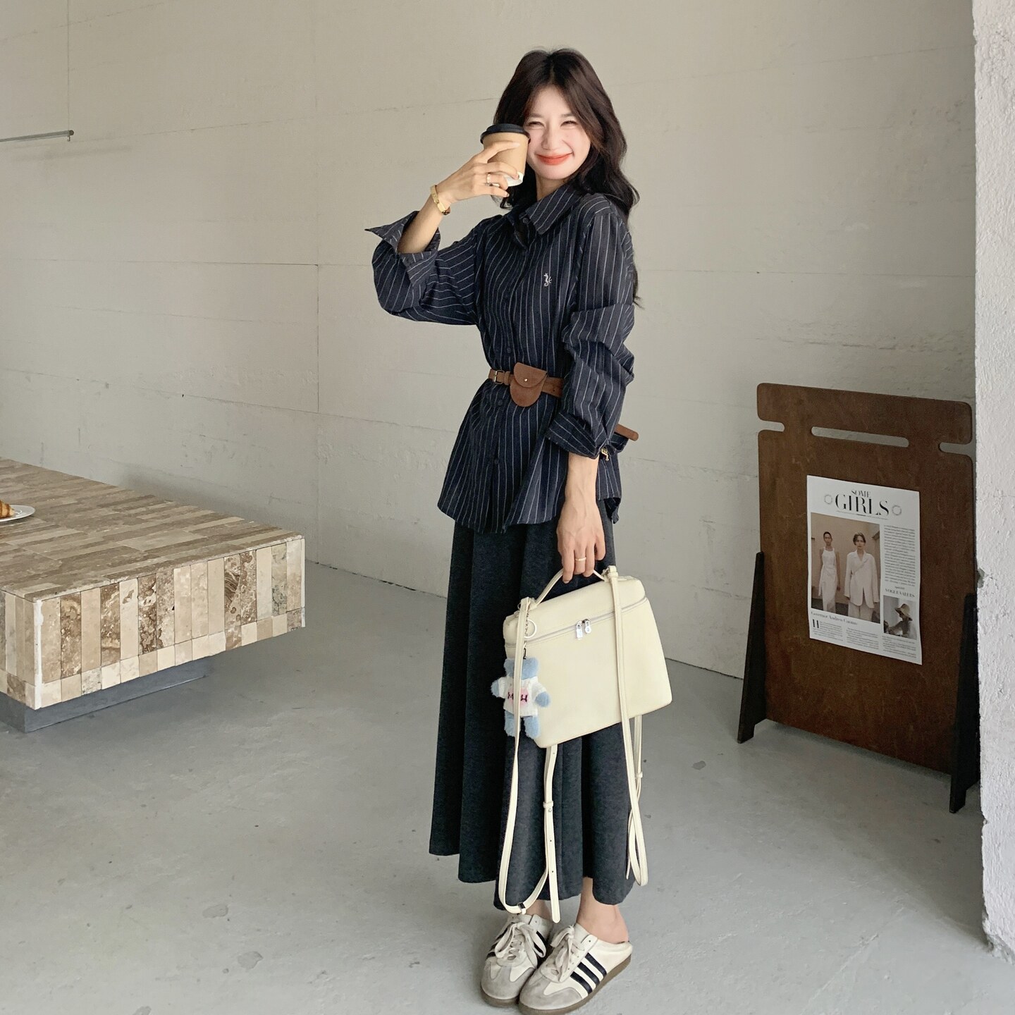 现货/条纹衬衫+披肩+腰带+半身裙套装2C233-5828-P180-K269,女装套装/套裙,2C233