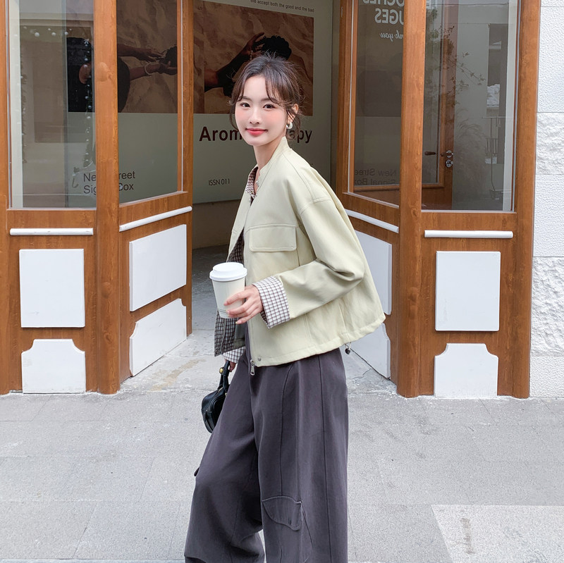 【现货。新款】春26拼接短款皮衣外套2C215-P155-K248,女装皮衣,2C215