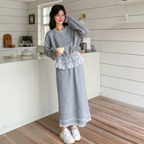 新品灰色慵懒风蕾丝卫衣开叉半身裙时尚套装5861-P150-K218，女装套装/套裙，2C159