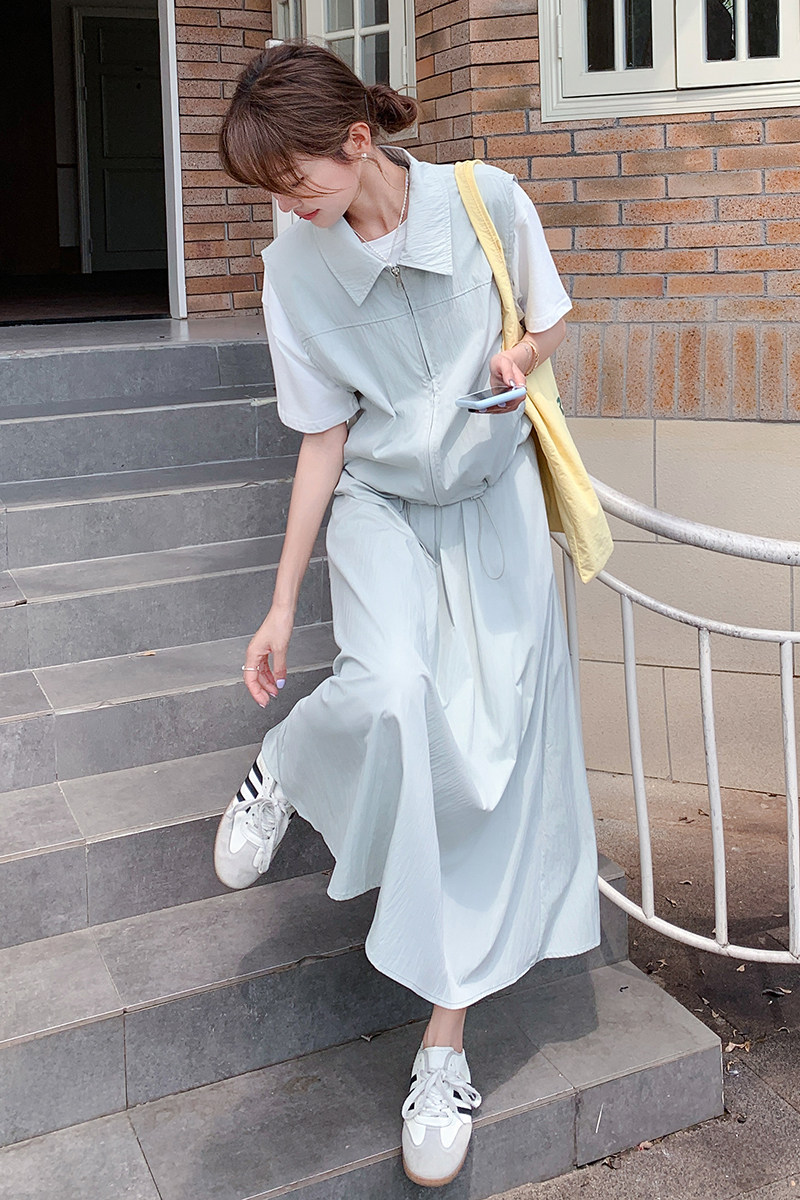 时尚休闲工装套装裙女2025夏季新款韩系穿搭无袖马甲半身裙三件套,女装套装/套裙,2C177