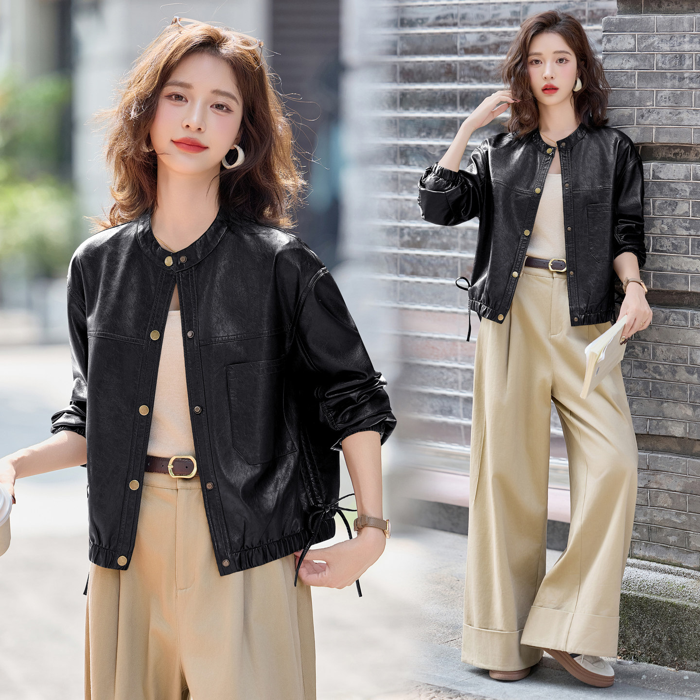 新品现货潮流时尚皮衣外套女短款机车服1C115-8108-P125-K228,女装皮衣,吾爱衣