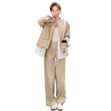 大货卡其色假两件上衣+阔腿裤两件套2C206-L599-P185-K268，女装套装/套裙，2C206