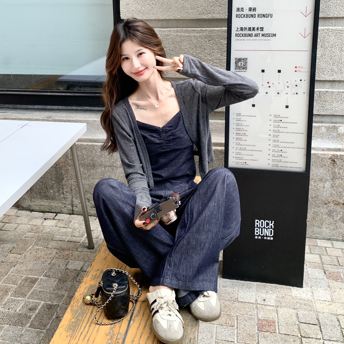 韩系气质通勤休闲风开衫套装女2026秋季新款吊带牛仔阔腿裤三件套,女装套装/套裙,2C159