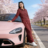 女春新款欧货时尚休闲套装红色连帽开衫上衣宽松软糯直筒长裤套装，女装套装/套裙，2C310