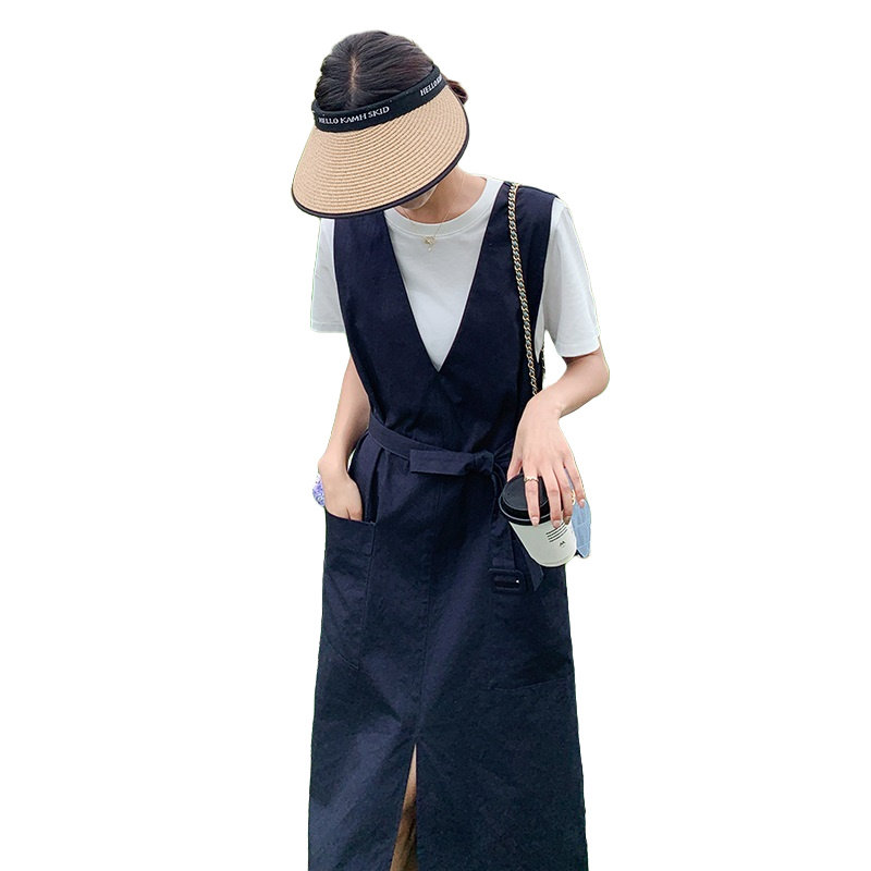 法式气质v领背心连衣裙套装女2025夏季新款宽松显瘦T恤上衣两件套,女装连衣裙,2C107