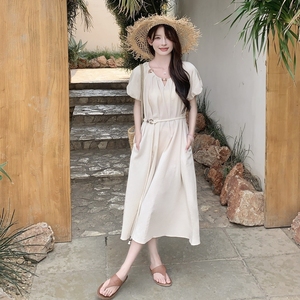 杏色波西米亚风连衣裙女2025夏季新款法式温柔绝美减龄显瘦长裙子图片