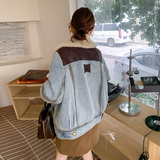 英伦风皮毛一体拼接牛仔外套女2024冬新款夹棉机车派克服皮草外套，女装羽绒服，2C057