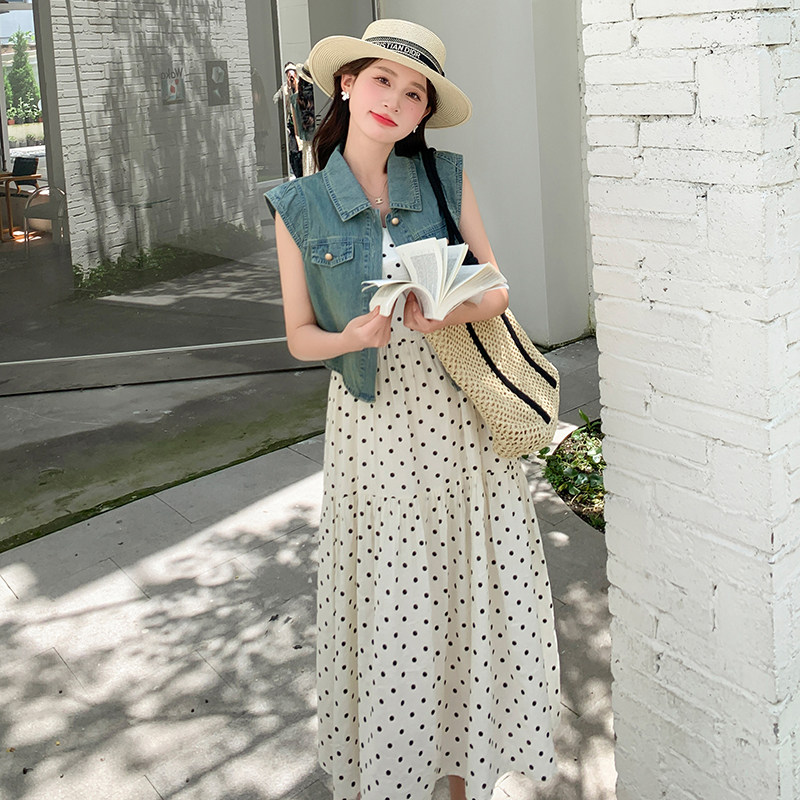 现货牛仔上衣+波点吊带连衣裙两件套2c159-7603-P145-K208,女装套装/套裙,2C159