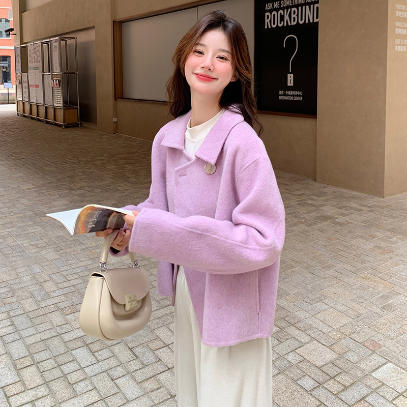 现货小个子双面羊毛呢紫色外套2C206-L17-P175-K278,女装短外套,2C206
