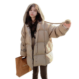 韩版时尚短款针织连帽羽绒服女2025年冬季新款加厚显瘦白鸭绒外套，女装羽绒服，2C299