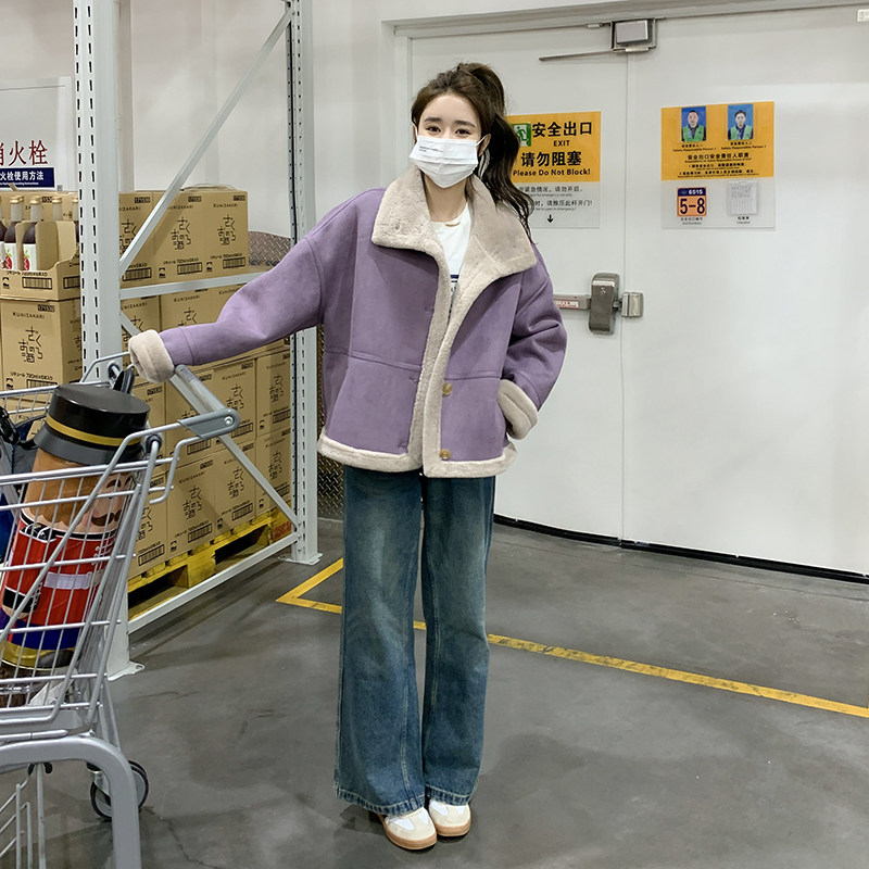 现货！紫色高档帅气立领奥利绒皮毛一体外套C029-2357P210K298,女装皮草,2C029