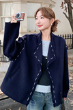 藏青色流苏双面呢羊毛外套女冬季2025新款小个子独特漂亮流行大衣，女装毛呢外套，1D066-1