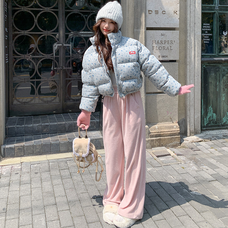 韩系小碎花立领短款羽绒棉服女2024新款冬季加厚保暖小个子面包服,女装棉衣/棉服,2C122