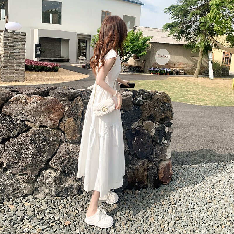 韩系简约白月光度假风连衣裙女夏季2024新款洋气减龄高级感仙女裙,女装连衣裙,2C159