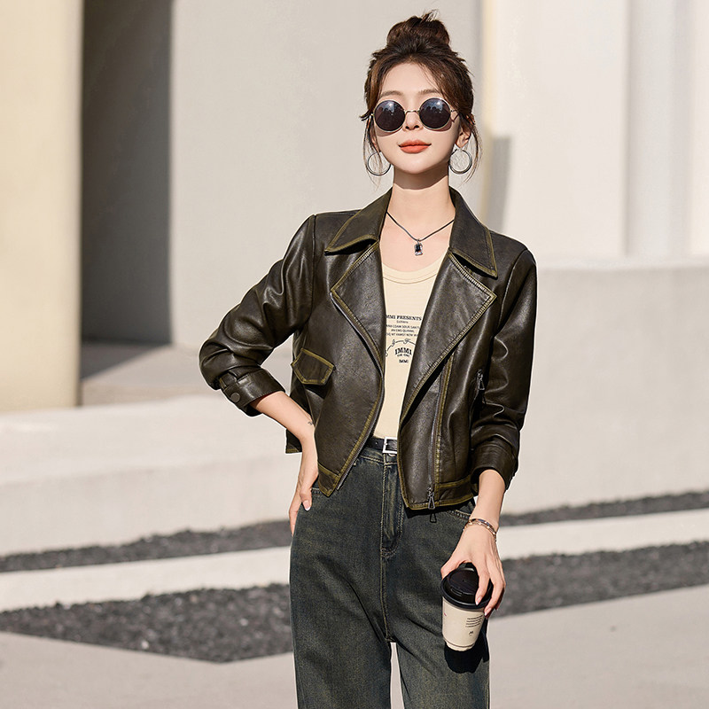2026春装休闲小个子PU皮短款机车服皮夹克,女装皮衣,自然秀