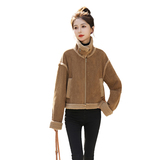 皮毛一体羊羔毛短外套女2025冬季新款小个子加厚麂皮绒机车服，女装皮草，自然秀，女装皮草，自然秀