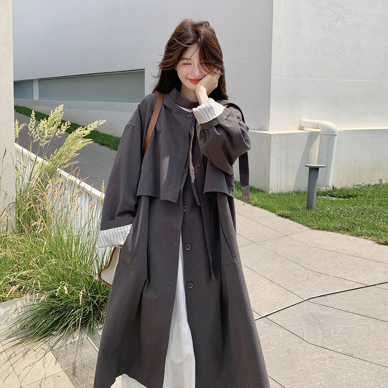 高级小众休闲韩系chic灰色风衣外套女春秋超火好看气质中长款大衣图片