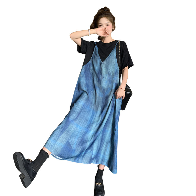 现货款号6166数码印花假两件连衣裙P115K168,女装连衣裙,2D043