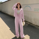 黄色韩系一整套休闲连帽卫衣套装女2025秋季新款直筒阔腿裤两件套，女装套装/套裙，2D036