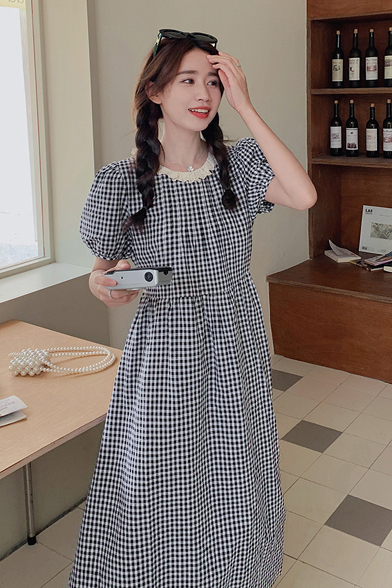 新品主推大货出夏季格子花边领连衣裙2C032831P105K158,女装连衣裙,2C032
