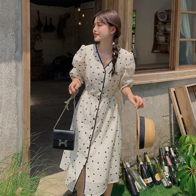 夏装新款爱心撞色白色连衣裙5826-P105K158,女装连衣裙,2B080