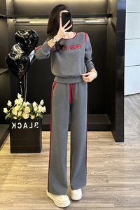 女春秋新款宽松减龄卫衣阔腿裤两件套图片