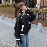 现货新款拼色皮棒球服H911-P135-K188夹棉P145-K198，女装皮衣，2C226