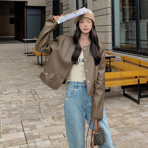 小香风皮衣外套女5春秋新款pu皮夹克机车服气质炸街设计感韩系图片