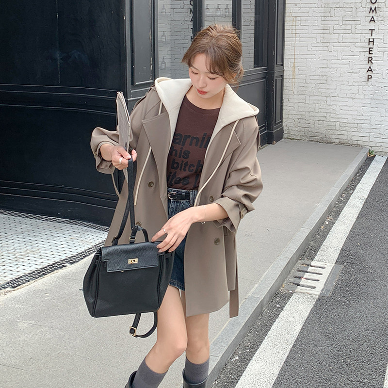 现货假两件短款风衣收腰小个子领子可拆2C206-L156-P155-K218,女装风衣,2C206