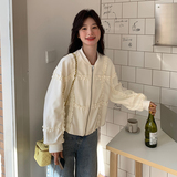 米白色木耳边棒球服外套女春秋2025年新款韩系小个子减龄休闲上衣，女装短外套，2C113