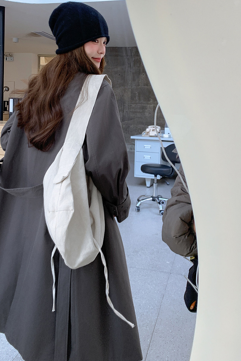 灰色中长款风衣外套女2025春季新款韩系高级感今年流行超好看大衣,女装风衣,2C016