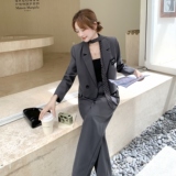 灰色气质学院风小西装外套阔腿裤套装两件套女早秋高级感女神范，女装套装/套裙，2C236