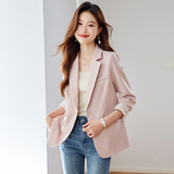 高级感通勤粉色西装外套女2025春秋新款修身气质百搭休闲西服上衣，女装西装，唯婧
