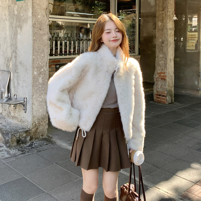 纯白色秋冬皮毛一体外套女仿水貂绒休闲上衣2C353--711#P180K268,女装短外套,2C353