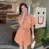 橘粉色西装连体短裤女2023夏季新款法式设计感气质高级连衣裤，女装连体裤，2C120
