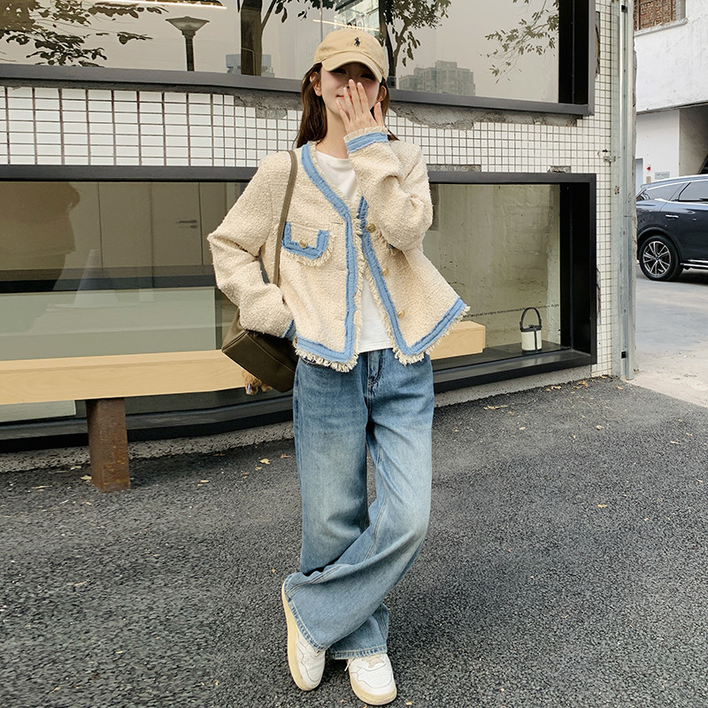白色设计感小香风外套女2025春新款法式高级感气质时尚粗花呢上衣,女装短外套,2C053