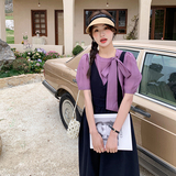 黑色法式背带裙套装女夏新款轻薄收腰显瘦泡泡袖上衣连衣裙两件套，女装套装/套裙，2C098