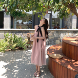 黑粉撞色系带挂脖连衣裙女2025夏季新款今年流行漂亮高级感仙女裙，女装连衣裙，2C050