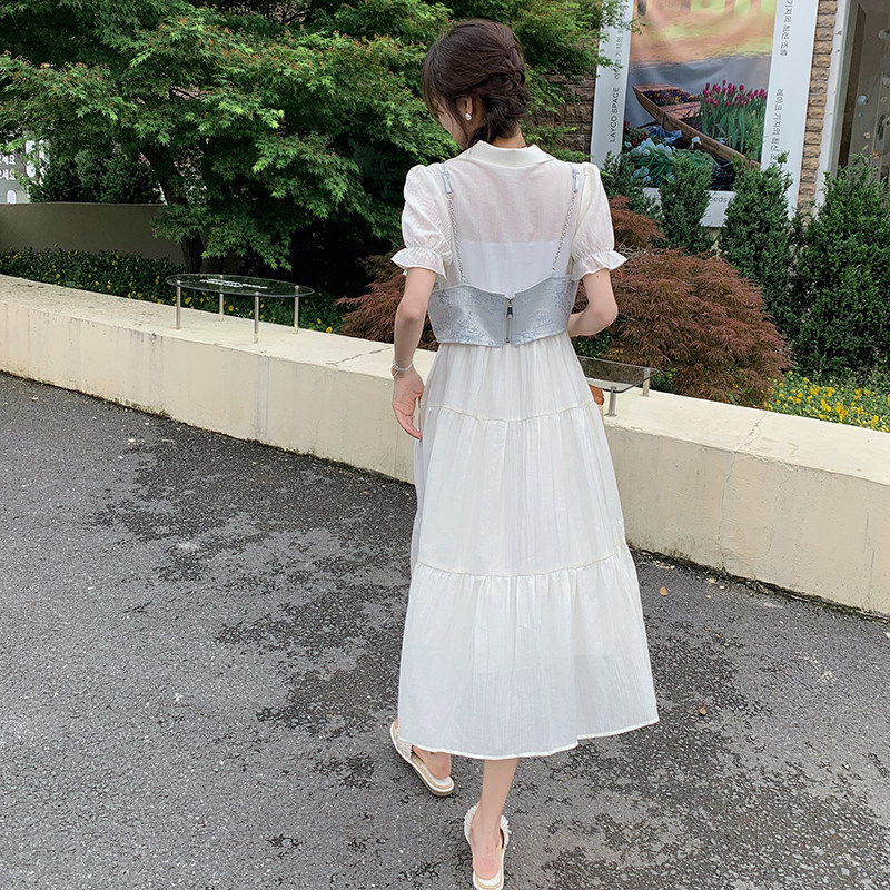 现货2025夏新款韩系提花马甲两件套连衣裙2C057-103-P135-K188,女装连衣裙,2C057