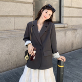 灰色高级感温柔风蕾丝袖口西服女2025秋季新款气质显瘦小西装外套，女装西装，2C258