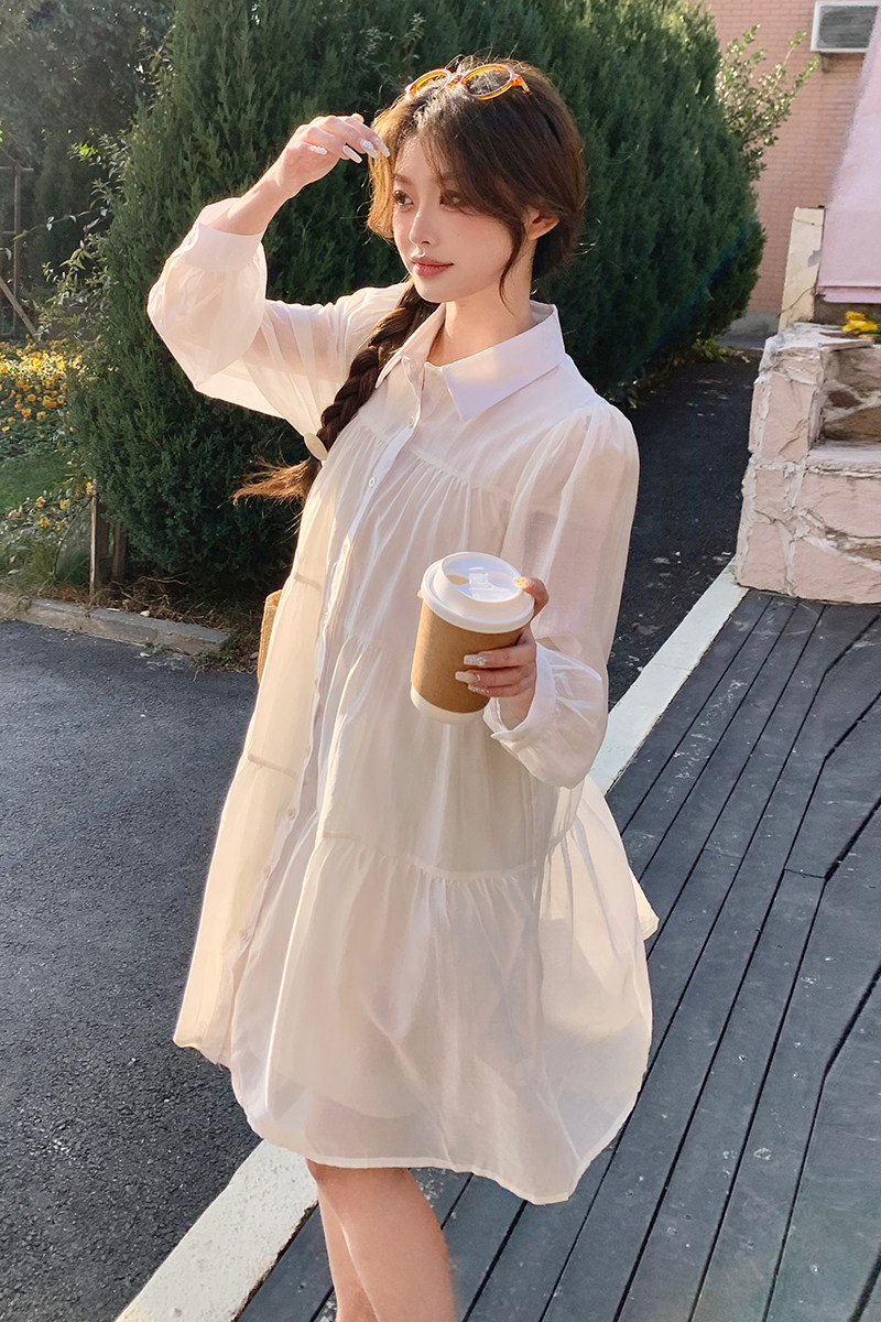 高级感白色衬衫裙连衣裙女春秋2025新款小个子a字裙爆款流行初恋,女装连衣裙,2C092