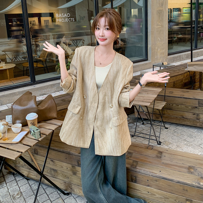 独特漂亮v领西装外套女春秋2025超火好看气质高级感小众休闲西服,女装连衣裙,2C280