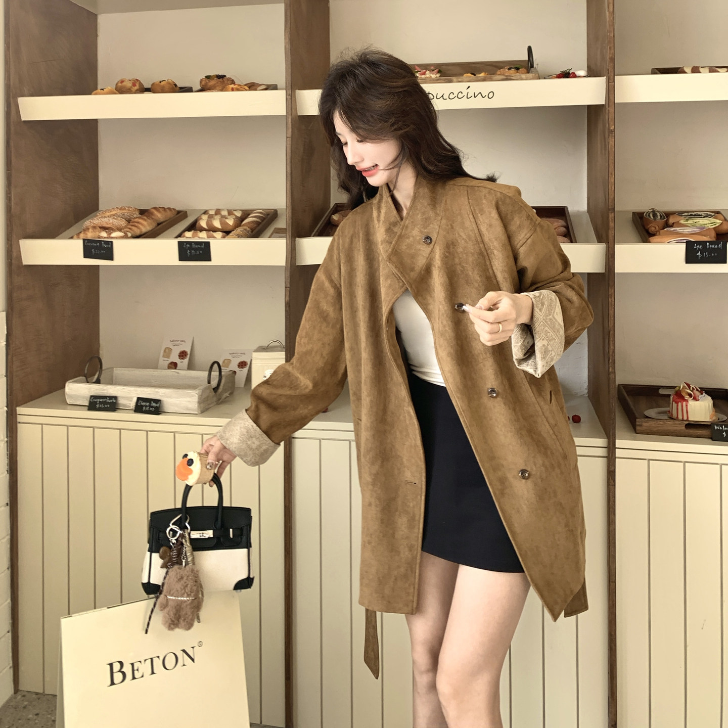 2026新款现货2B183-5001P175K298麂皮立领腰带外套韩版,女装短外套,2B183