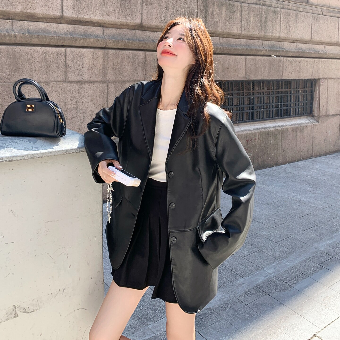 减龄机车服黑色西装皮衣外套女春秋2025新款百搭流行爆款PU皮夹克,女装西装,2C012