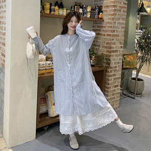 文艺风蓝色衬衫连衣裙叠穿半裙女2025春秋松弛感超火好看长裙套装图片