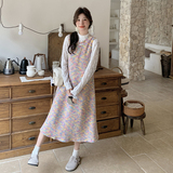 绿色格子连衣裙套装女2025春季新款小清新甜美减龄蕾丝罩衫两件套，女装套装/套裙，2C115